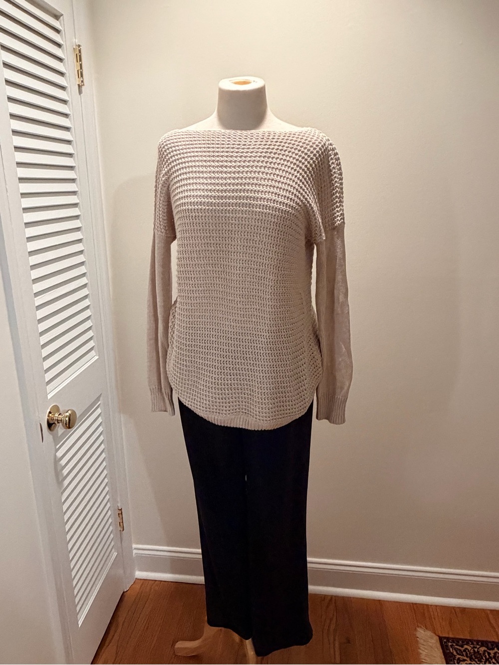 Joie Neutral Beige Waffle Knit Crewneck Sweater